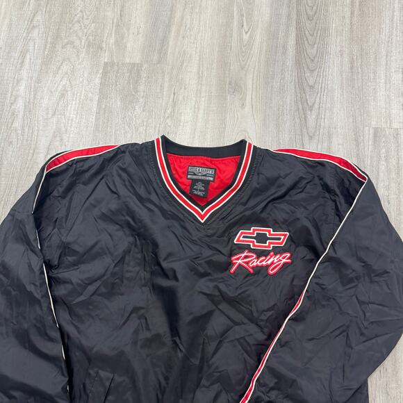 Vintage Chevrolet Racing Windbreaker Jacket Men's Large Black Red y2k Chevy - Picture 2 of 8